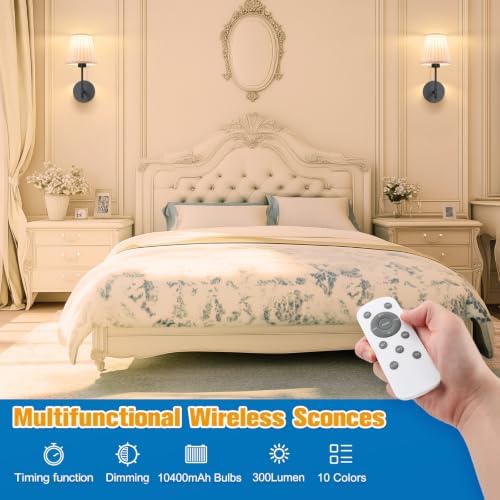 NIORSUN 14.5 inch Battery Operated Wall Sconce Set of 2, 9 Colors Wireless Wall - Image 2