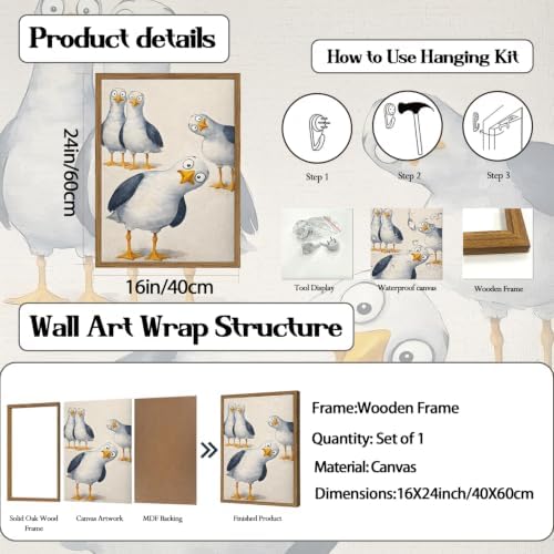 Funny Seagull Nursery Wall Art, Cute Bird Kids Room Wall Decor Painting - Image 4