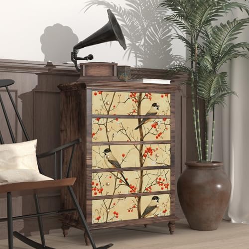 Laatse Vintage Yellow Red Bird Floral Botanical Wallpaper 17.5"x393" - Image 7