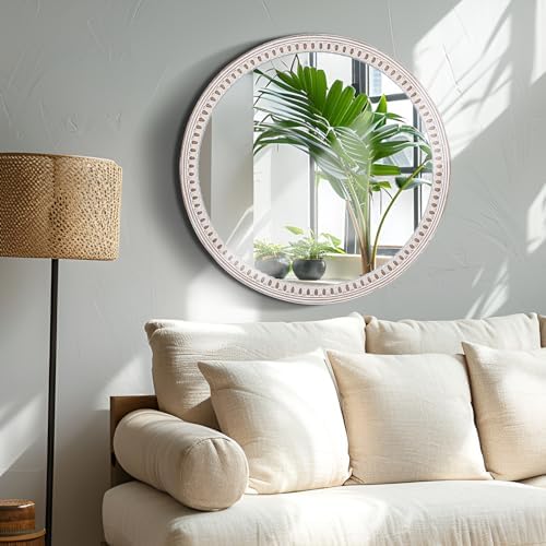 24 Inch Round Wood Mirror, Rustic Farmhouse Circle Mirrors - Image 3