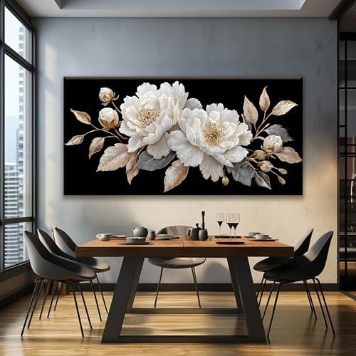 Large Wall Art Decor 29"x58" Black White Flower Wall Art - Image 2