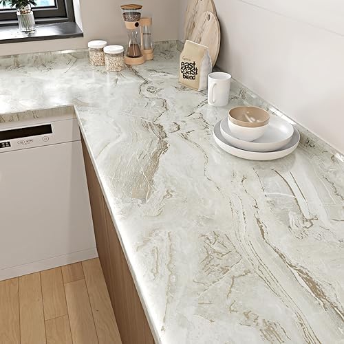 Glossy Beige/Gold Marble Contact Paper - Image 2