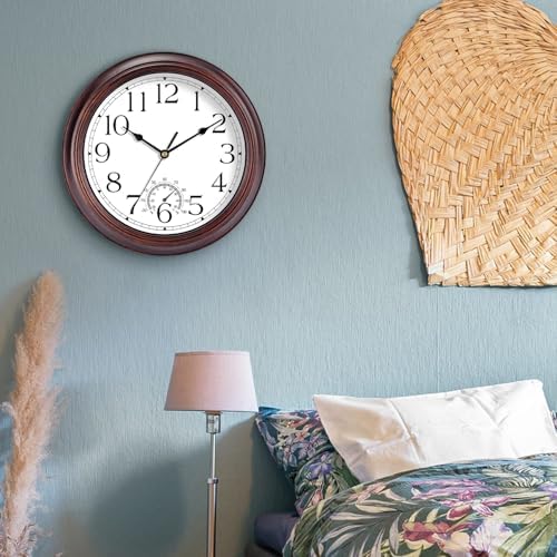 KECYET 10" Wall Clock with Thermometers Vintage Silent Battery Operated - Image 5