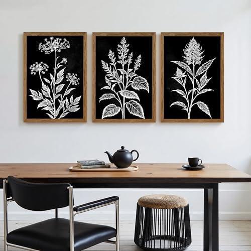 AVECCO 3 Pieces Black White Botanical Wall Art Canvas Framed 20x30 Inch - Image 2