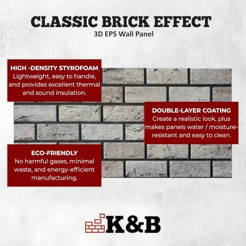K&B Panels 3D Wall Panel, Realistic Smooth Brick Effect Styrofoam Wall Panelling - Image 5