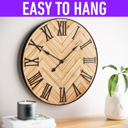 Large Wall Clock 24" Round, Silent Metal & Wood - Image 4
