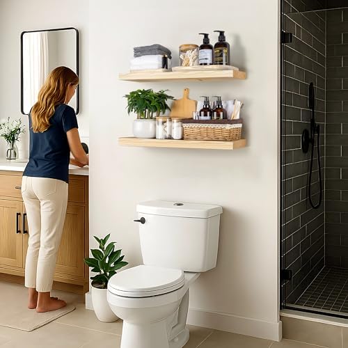 BGMG Wood Floating Shelves 24 inch, Wide Rustic Wooden Wall Shelves - Image 6