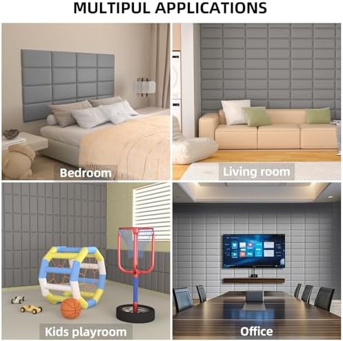 Peel and Stick Headboard Grey Upholstered Wall Panels, 12 Panels Sized 7.8" x - Image 6