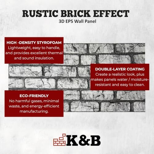 K&B Panels 3D Wall Panel, Realistic Rustic Brick Effect Styrofoam Wall Panelling - Image 5