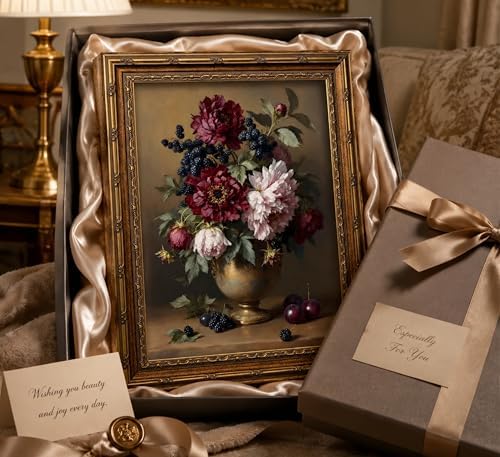 xikafou 3D Textured Canvas Wall Art, Vintage Carved Gold Frame, Peony - Image 5