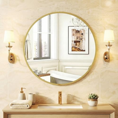 NEWBULIG 24 Inch Round Wall Mirror, Bathroom Mirrors by NEWBULIG