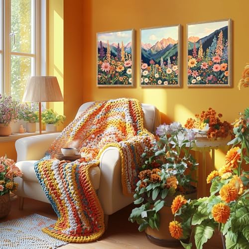Hianan Wood Framed Boho Moutain Wildflower Wall Art Set of 3, 12x16 in - Image 6