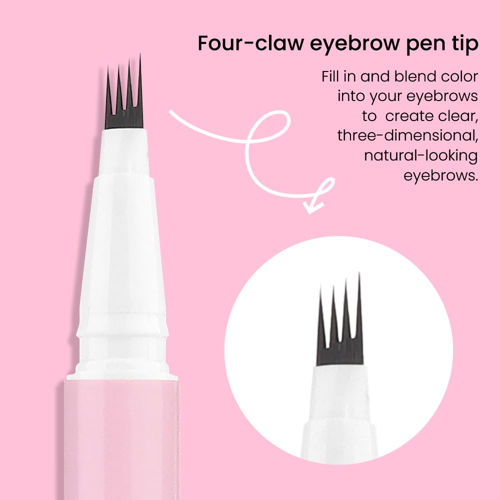 evpct Kaely 2Pcs Light Dark Brown Magic Microblading Eyebrow Contouring Pen Brow Pencil, with 4 Brush Micro-Fork-Tips Applicator, Dual-ended Eyebrow Brush, Hair Like Strokes, Natural Looking Brows