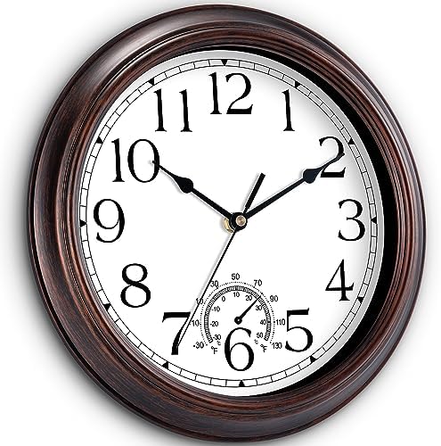 KECYET 10" Wall Clock with Thermometers Vintage Silent Battery Operated - Image 2