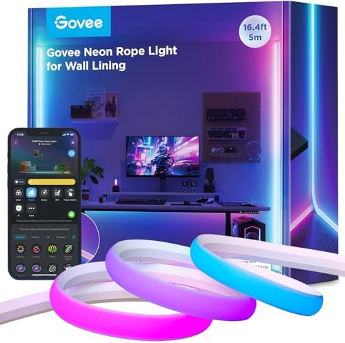 Govee Neon Rope Light for Wall Lining, 16.4ft RGBIC LED Lights for Bedroom by Unknown