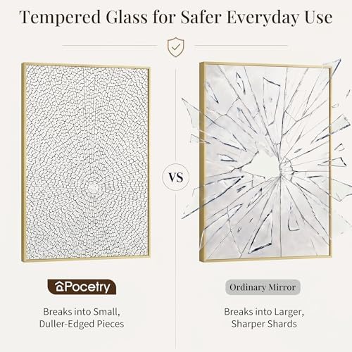 24x36 Satin Gold Framed Rectangle Bathroom Vanity Wall Mirror - Image 6