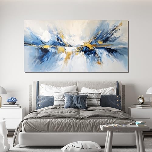 YISXINOAG Gold Blue Abstract Wall Art Modern Canvas Artwork Print 29"X58" - Image 5