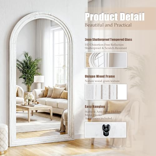 30"x71" Full Length Mirror Solid Wood Frame, Arched Floor Mirror Full Length - Image 3