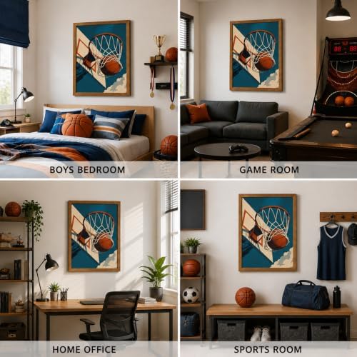 Framed Retro Basketball Wall Art Vintage Sports Teen Boys Bedroom Print - Image 5