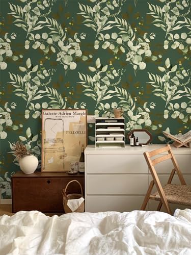 HAOKHOME Sage Green Wallpaper Peel and Stick Botanical Vintage Bathroom - Image 3