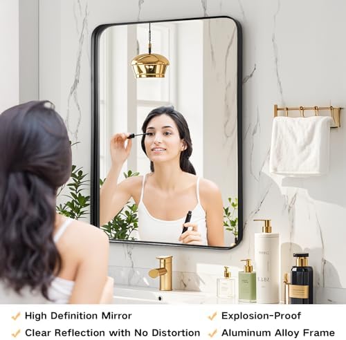 Black Bathroom Vanity Mirror Over Sink 24x30, Wall Mounted Mirror - Image 4