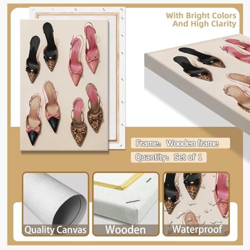 Pink Heel Leopard Posters Trendy Bow Leopard Heels Canvas Wall Art Coquettish - Image 2