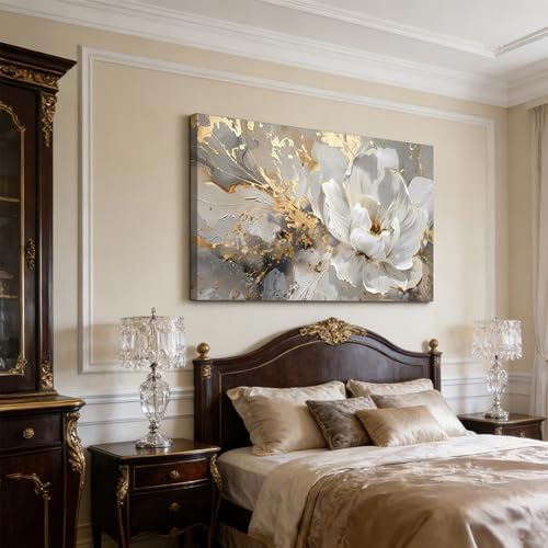 ONEOLTN Texture Platinum Peony Picture Print Canvas Wall Art Living Room Office - Image 3