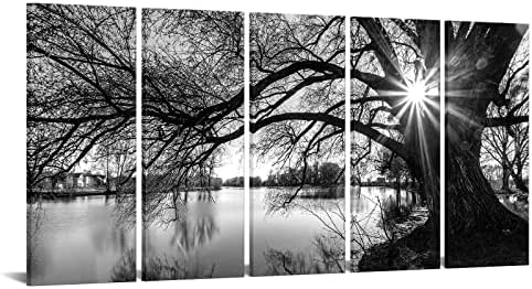 sechars Extra Large Wall Art Old Tree by Lake Picture Canvas Prints Black and by sechars