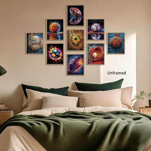 Msvenors Sports Canvas Wall Art Set of 9, Graffiti Style Basketball Baseball - Image 2