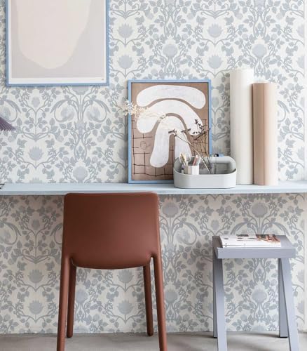 YXTII 590.5" × 17.3" Blue Floral Peel and Stick Wallpaper, Damask Vintage - Image 6