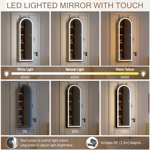 LVSOMT Wall Mounted Jewelry Organizer Lockable, 6 LEDs Jewelry Cabinet - Image 5