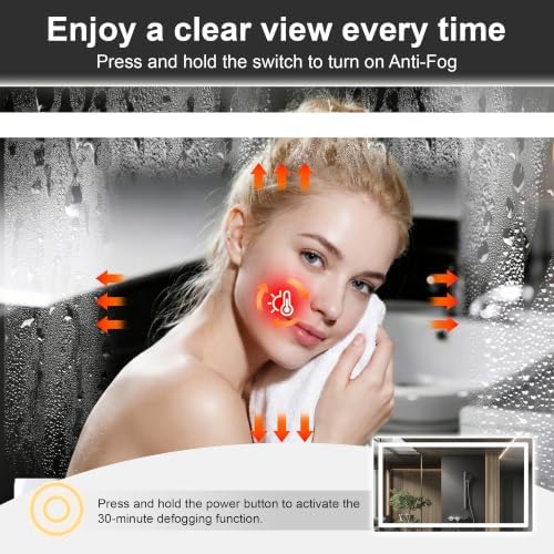 LED Bathroom Mirror with Lights, 30 x 50 Lighted Vanity Wall Mirror - Image 2