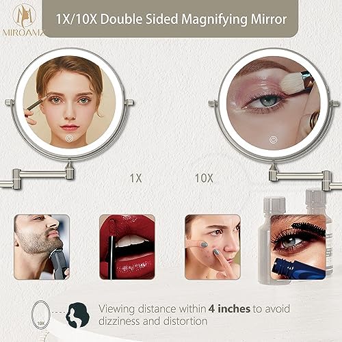 8" Wall Mounted Lighted Makeup Mirror, Brushed Nickel - Image 2