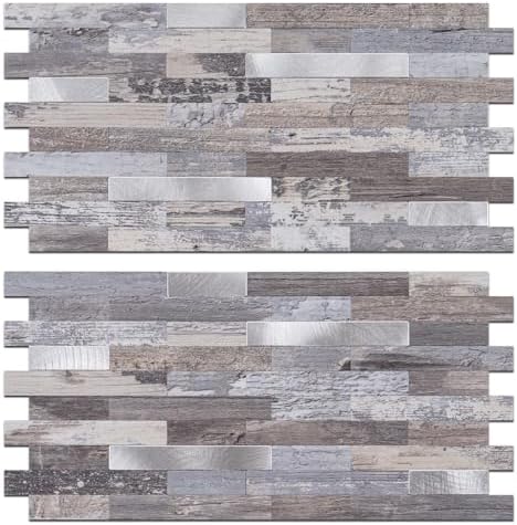 StyloVue 2 Sheets Peel and Stick Backsplash, Distressed Wood by StyloVue