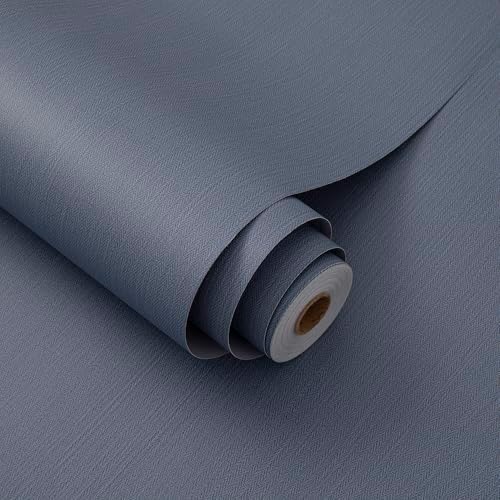 24"x393" Dark Blue Fabric Peel and Stick Linen Textured Wallpaper by LVSHI