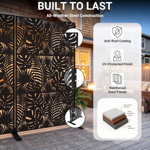 Metal Privacy Screen Outdoor – 72in Decorative Laser Cut Steel Garden Divider - Image 3