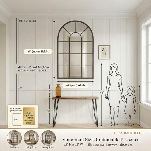 Brown Framed 48x28Inch Arched Window Pane Mirror| Arched Mirrors - Image 3