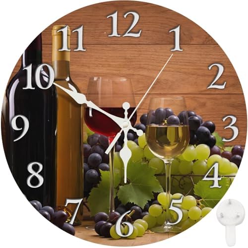 Britimes Round Wall Clock Silent Non-Ticking 12", Wine Glasses by Britimes