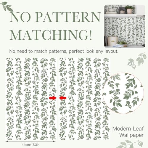 Heroad Green Wallpaper Vintage Peel and Stick Wallpaper Leaf Contact Paper - Image 2