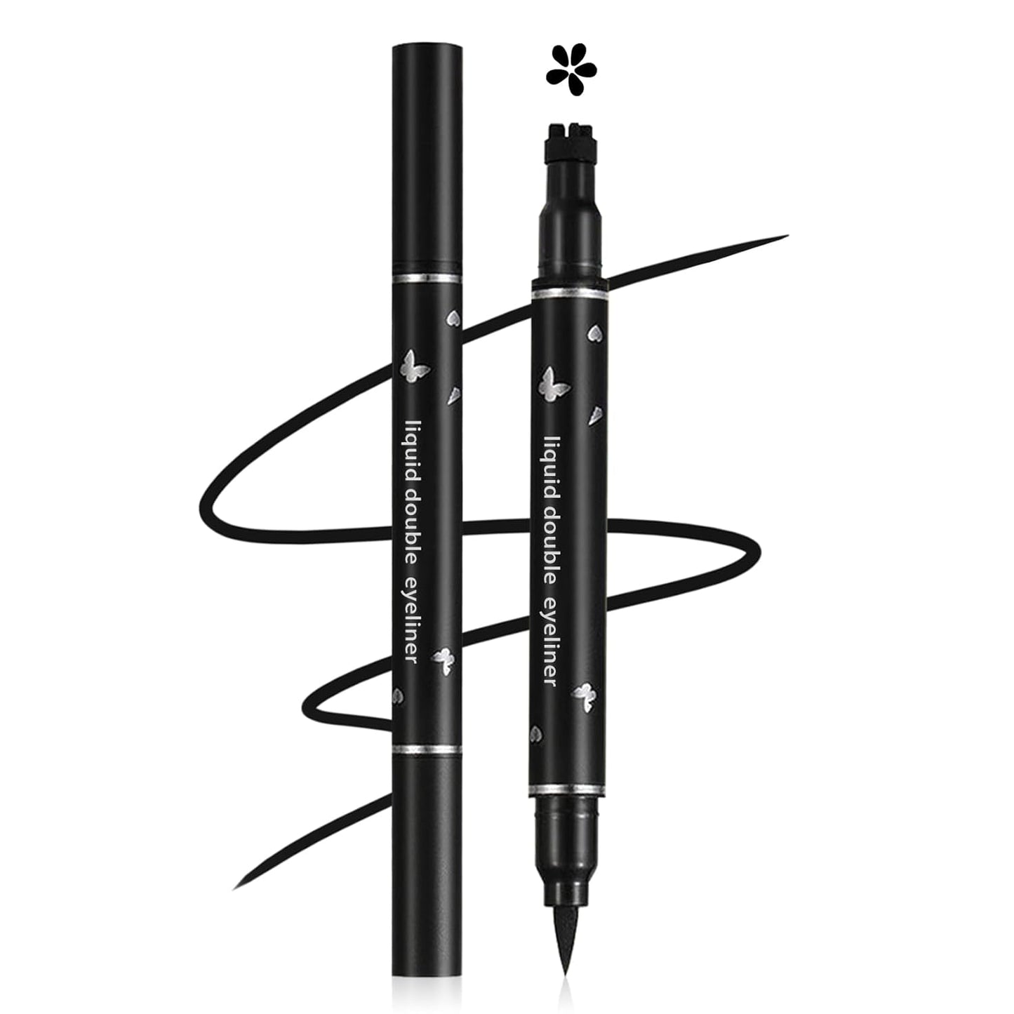 Double-headed Eyeliner Stamp Pencil Black Liquid Winged Eyeliner Stamp Pen Waterproof Smudgeproof Eye Liner Stamp for Eye Makeup(03 Flower)
