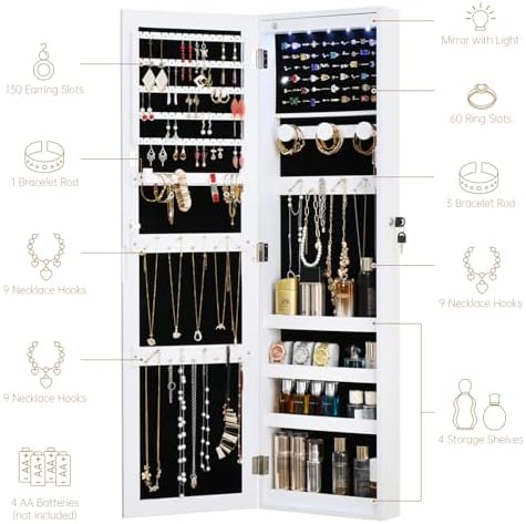 Full Length Mirror Jewelry Cabinet Organizer Lockable Door Wall-Mounted Jewelry - Image 3
