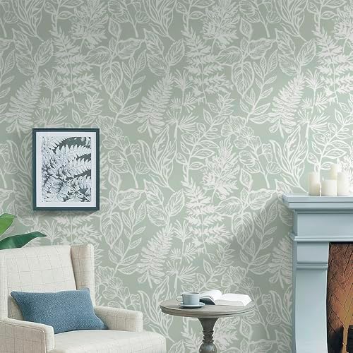 Safiyya Peel and Stick Wallpaper Green and White Floral Leaf Contact Paper Peel - Image 3