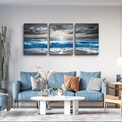 TTHYUEWS Black And White Beach Wall Pictures Wall Decor - Image 3