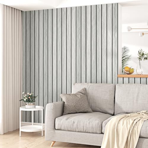 Wallercity Grey Wood Slat Wall Panel 23.6"x196" 3D Textured Fluted Peel and - Image 2