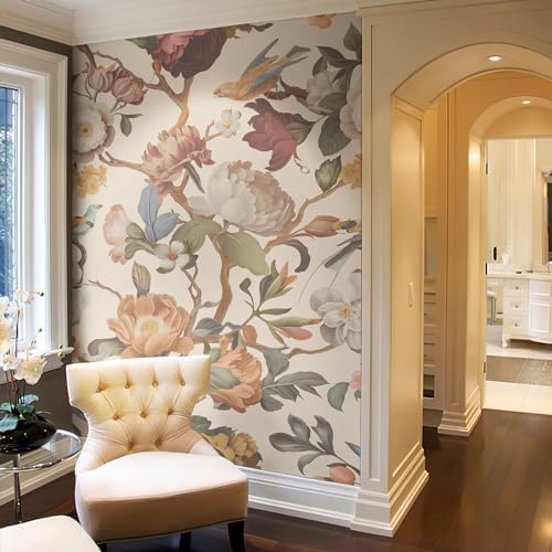 Zeeko Vintage Beige Floral Peel and Stick Wallpaper Mural by Zeeko