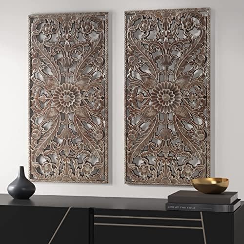 Madison Park Carved Wood Wall Art 2 Piece, Floral Wooden Carving Wall Decor - Image 4