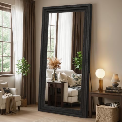 Wood Full Length Mirror 76"x34", Large Solid Wood Frame Floor Mirror by WISSMIELSHOME