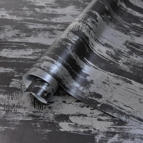 BOMENG Large Black Concrete Peel and Stick Industrial Wallpaper 48"x354" Cement - Image 3