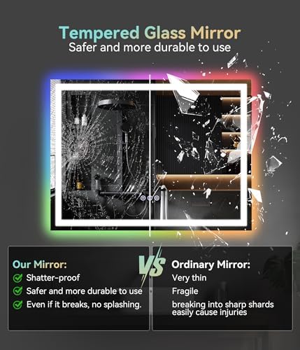 30x22 inches LED Bathroom Mirror Anti Fog Adjustable Brightness RGB Backlit - Image 7