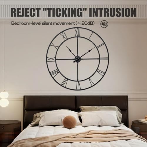 40 Inch Large Silent Wall Clock, Easy Assembly Roman Numeral Black - Image 5